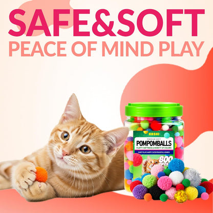 HA SHI Cat Toy Balls – 800-Pack Pom Pom Balls, Soft, Bouncy, Sparkle, Multi-Color & Mixed Sizes, No-Bell Toys for Indoor Cats & Kittens, Great for Quiet Night Play & Small Spaces