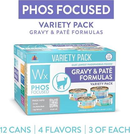Weruva Wx Phos Focused Gravy and Pate Formulas 5.5oz Can Variety Pack, Pack of 12