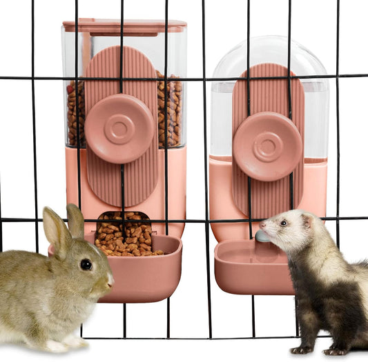 Hanging Automatic Food Water Dispenser,Gravity Rabbit Feeder and Water Dispenser Set for Bunny Chinchilla Guinea Pig Hedgehog Ferret