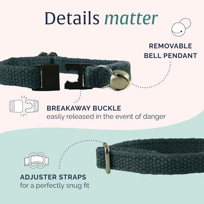 Hepper Hemp Safety Breakaway Cat Collar with Bells - Adjustable Large to Small Kitten Collar with Bell - Cat Collars for Girl Cats/Cat Collars for Boy Cats - Minimalist Cute Cat Collar with Cat Bells