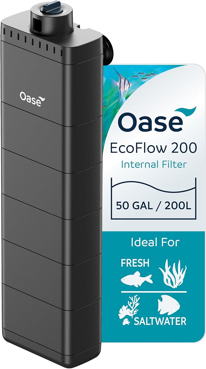OASE EcoFlow 200 Internal Aquarium Filter, for Freshwater and Saltwater Tanks Up to 50 Gallons, Quiet, Customizable Water Flow, Multi-Stage Filtration