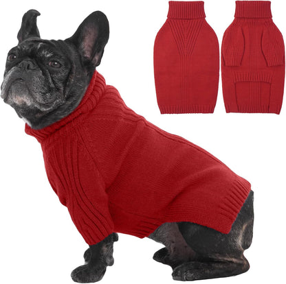 IECOii Dog Sweaters for Medium Dogs Girl Boy,Christmas Knit Doggy Sweatshirt with Sleeve,Turtleneck Thick Warm Dog Sweaters for Winter,Pullover Knitwear for French Bulldog,Boston Terrier (Red, L)