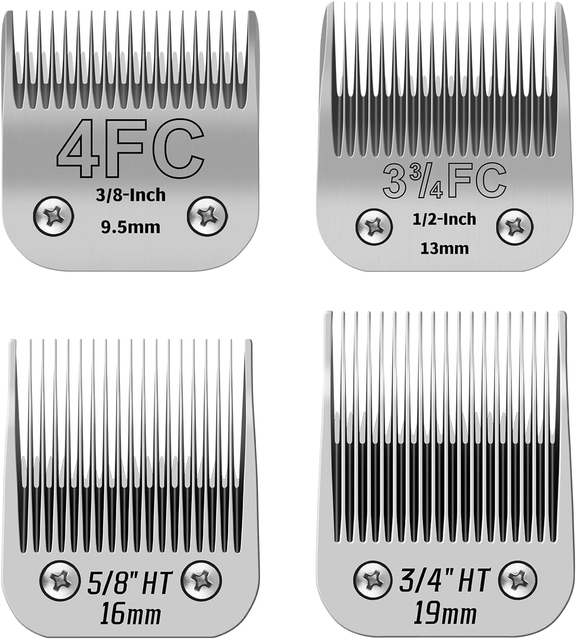 Pet Dog Grooming Detachable Ceramic Blades Kit,Compatible with Andis,Oster A5,Wahl KM10 Clippers,Cut Length 3/8"(9.5mm) to 3/4" (19mm), Large Size 4-Piece Set