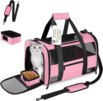 20" Large Cat Carrier Soft Side Dog Carrier Pet Carrier for Medium Small Dogs Cats Collapsible Soft Sided Pet Carrier for Cats Dogs Puppy of 25 lbs, Pink