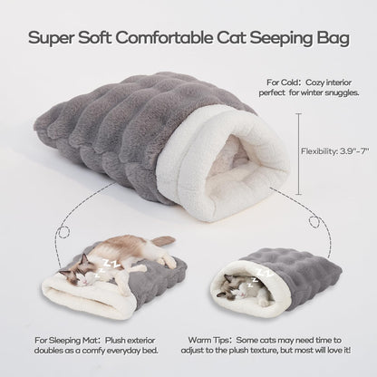 Cat Sleeping Bag 4 in 1 Function Snuggle Bag Blanket Mat Cozy Soft Warm & Washable (Small Cats) Cave Grey 21 × 17 Inch