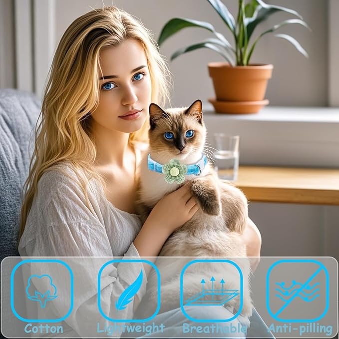 Breakaway Cat Collars with Bells, MUZIEBA Kitten Collar for Girl Boy Adjustable Safety Kitty Collars for Cats Puppy and Small Pets (Blue)