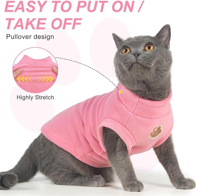 BEAUTYZOO Cat Sweater Turtleneck - Soft Fleece Cat Sweaters for Cats Only Warm Kitten Clothes, Fall Winter Pet Coat Pullover Sweatshirt Clothing Also for Puppy Small Dogs Sphynx Hairless Cats