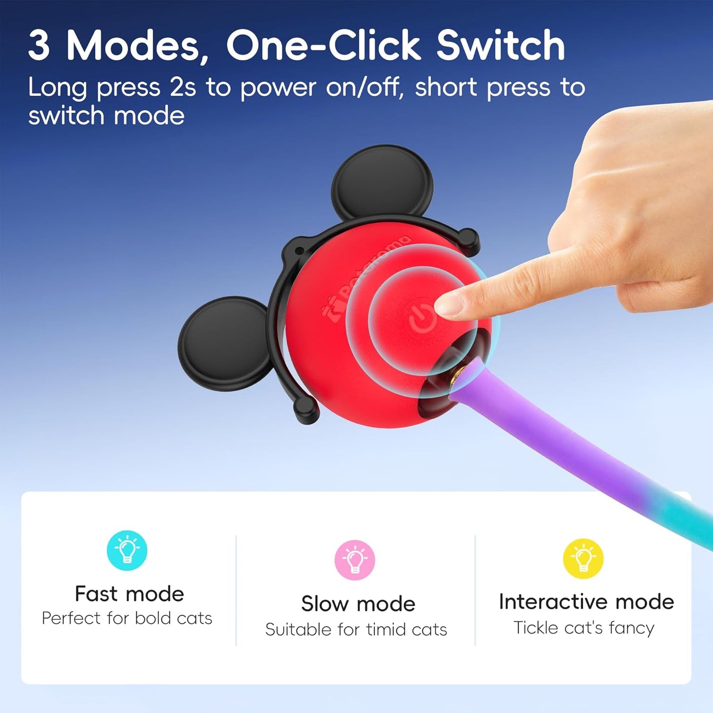 Potaroma Interactive Moving Ball Cat Toys with Fluffy Tail, Chargeable Kitten Toy for Indoor Kitten Exercise, Smart Interactive Cat Rolling Ball, 2 Inches