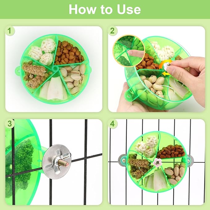 Bird Creative Foraging System Wheel Seed Food Ball Rotate Training Toy for Small and Medium Parrots Parakeet Cockatiel Conure (Green)