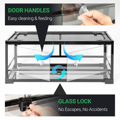 Tempered Glass Reptile Tank, 30x12x12 Inch Front Opening Terrarium with Top Screen Ventilation & Water-Holding Bottom, 20 Gallon Reptile Enclosure for Snake, Leopard Gecko, Bearded Dragon