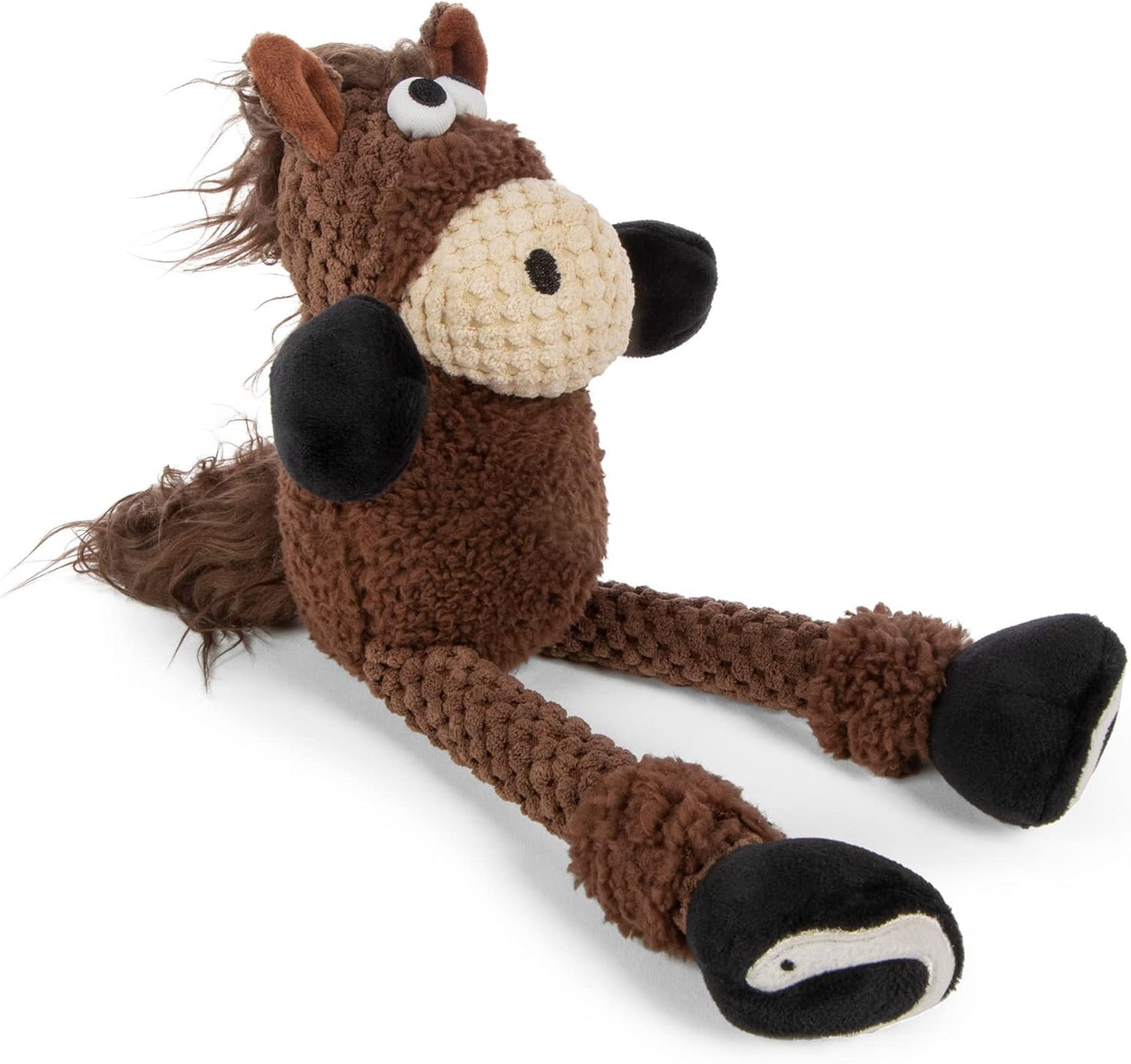 goDog Checkers Skinny Horse Squeaky Plush Dog Toy, Chew Guard Technology - Brown, Small