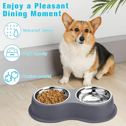Dog Bowl Double Dog Water and Food Bowl Stainless Steel Bowls with Non-Slip Resin Station, Pet Feeder Bowls for Puppy Medium Dogs Cats