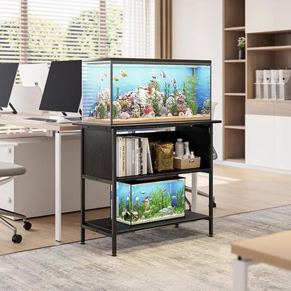 APPLOYN 40-50 Gallon Fish Tank Stand, Aquarium Stand with 3-Tier Storage Shelf, Heavy Duty Metal Frame for Turtle Reptile Terrarium Tank Stand, for Living Room, Office, 36.6" L x 18.9" W x 31.5" H, Black