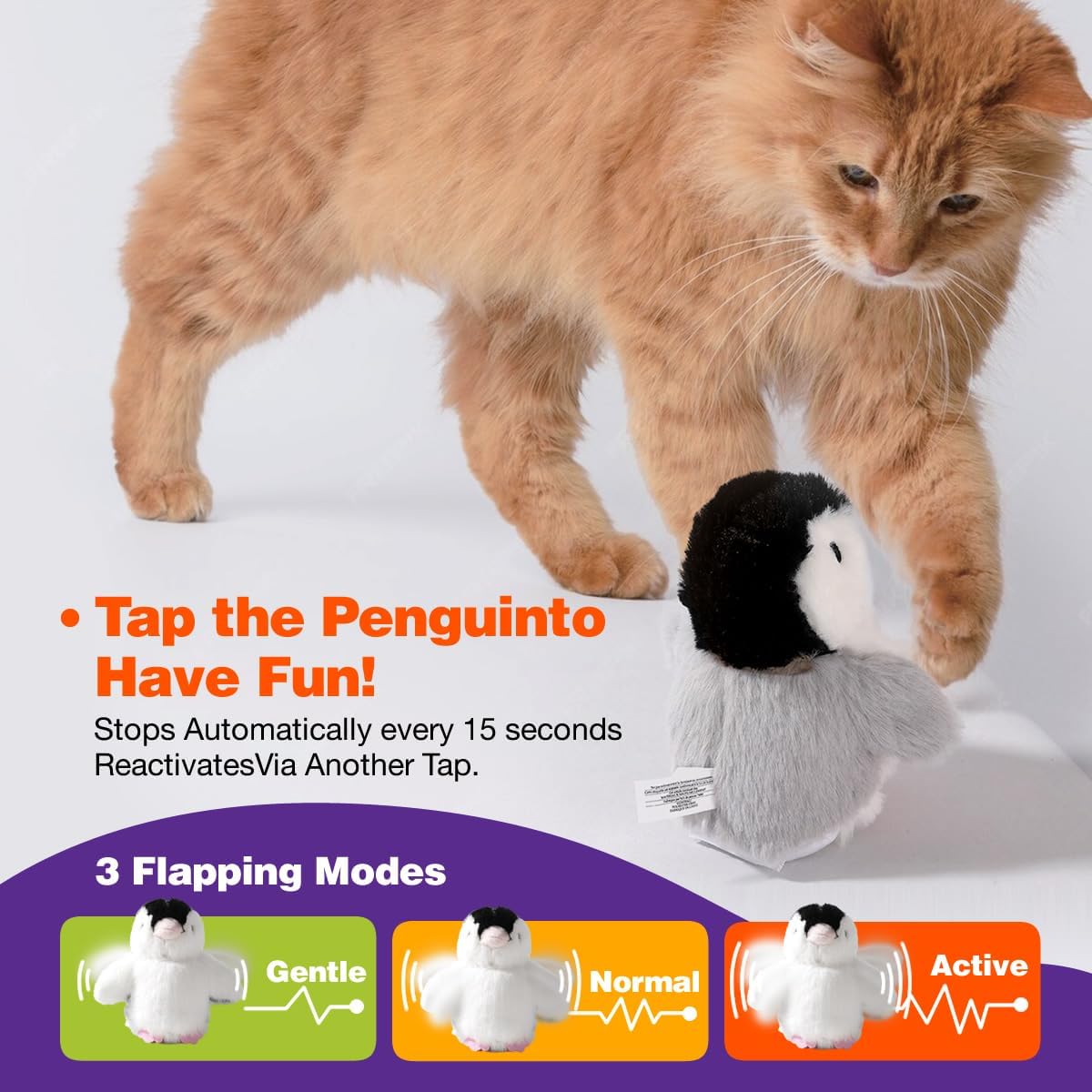 Interactive Cat Toy Rechargeable Automatic Chirping Penguin Bird Cat Toy Infused with Catnip in The Wings, Auto Beating Wings Kitten Toy for Indoor Cats to Play Alone, Never Boredom
