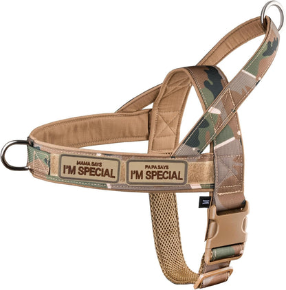 No Pull Dog Harness for Small Medium Large Sized Dogs, Escape Proof Adjustable Dog Harnesses with 2 Patch, Green Camo, M