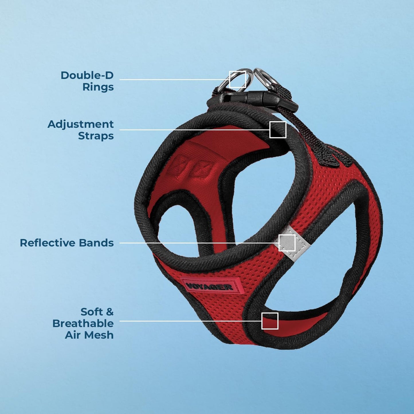 Best Pet Supplies Voyager Step-in Air Harness - All Weather Mesh, Reflective, No Pull Harness for Dogs, Cats - Secure with Hook & Loop Fastener, Buckle, Double D-Rings - Red/Black Trim, XL