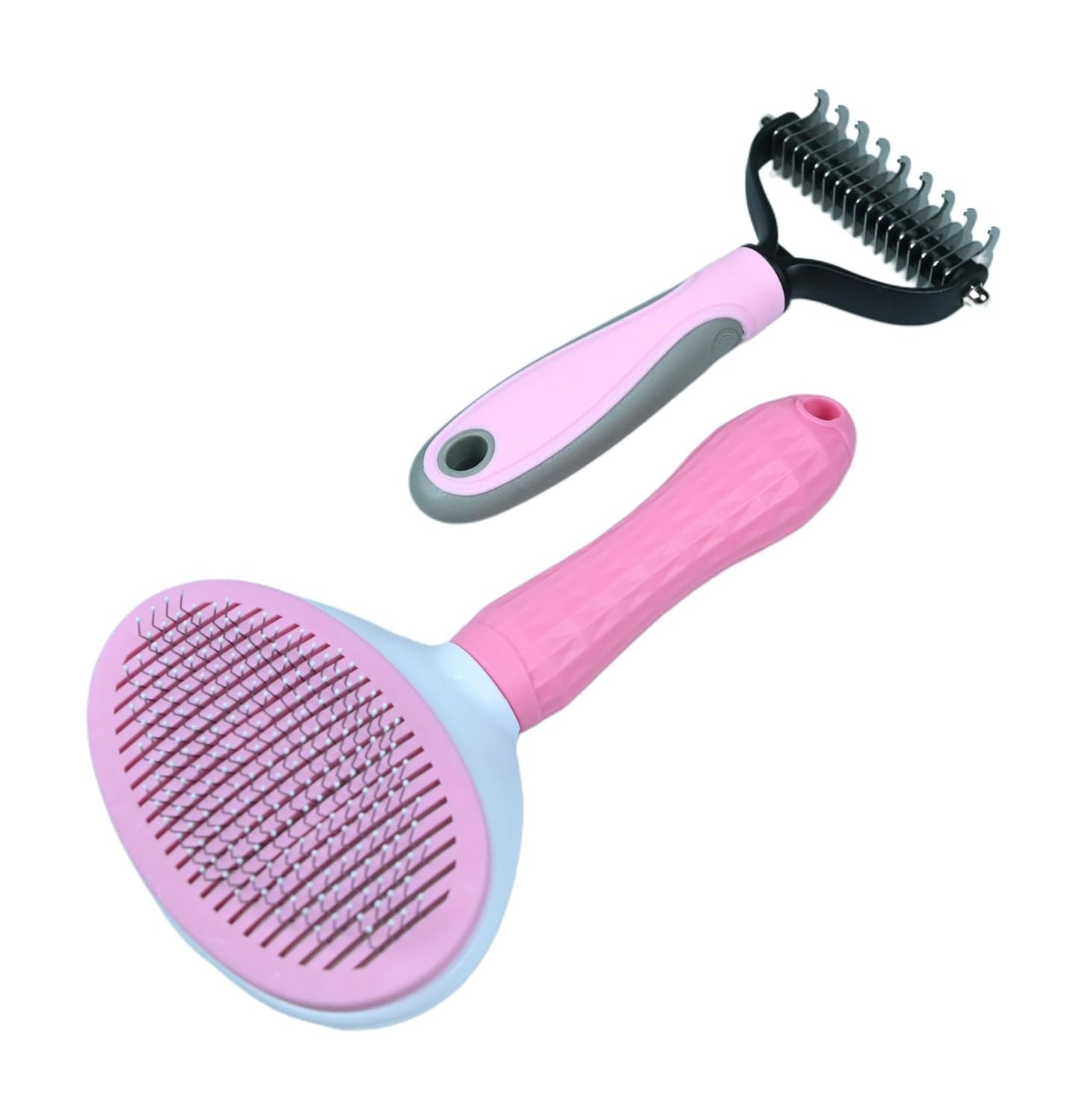 Pet Grooming Combo — Shedding Brush with Metal Comb for Detangling and Removing Undercoat in Long-Haired Dogs and Cats. helping reduce shedding by up to 95%.