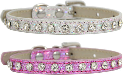 2 Pack Cat Collar Rhinestone Bling Cute Cat Collars Accessories for Pet Collars Adjustable Ideal for Girl Cats Male Cats(Silvery Pink)