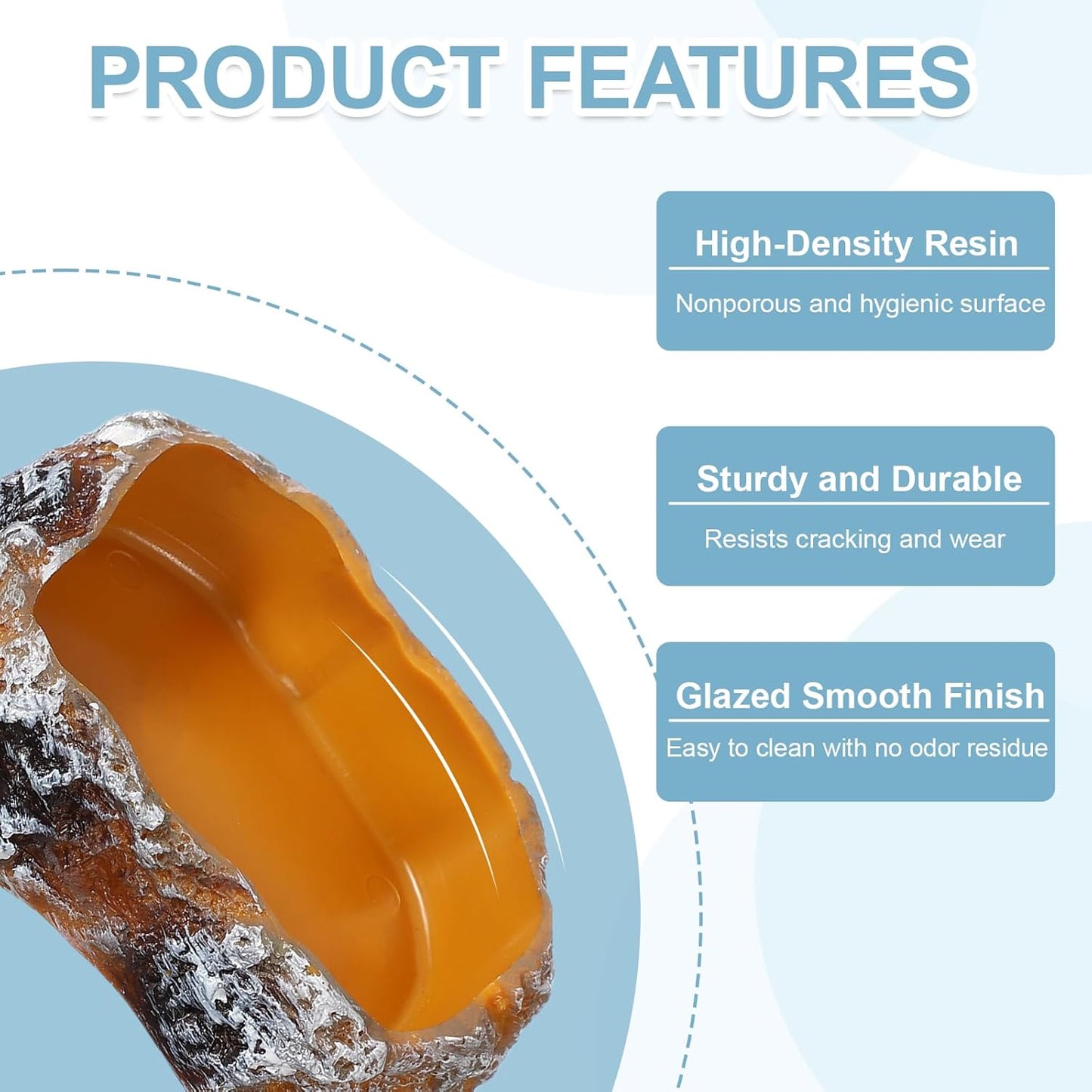 Reptile Food Bowl, Reptile Feeding Dish Corner Bowl Water Resin Rock Worm Feeder Dish l (8.7 in, Orange), Intended for Lizards/o/Scaled Pet/Leopard o/Spiders