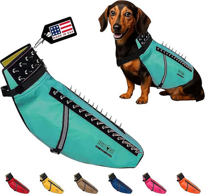 CoyoteVest Dog Harness Protection Vest, Reflective Dog Accessories with Spikes to Shield Your Pet from Raptor and Animal Attacks, Proudly Made in America (Large, Turquoise)