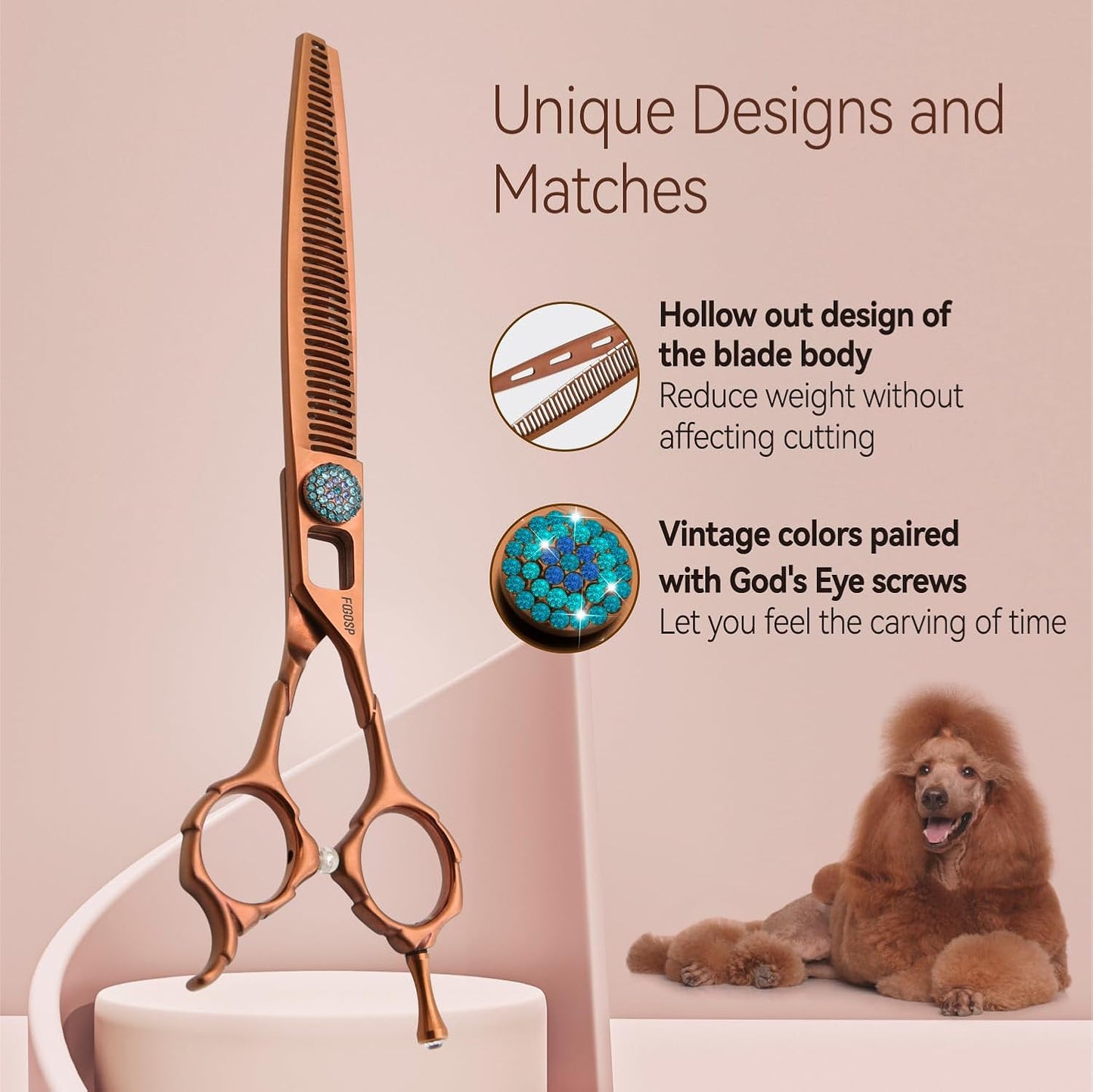 Chunkers Dog Grooming Scissors 7'' Professional Thinning Shears for Small Dogs Pet Grooming Scissors 70% Thinning Rate 18 Teeth High Cobalt Alloy Steel for Groomers(7,Chocolate Chunker)