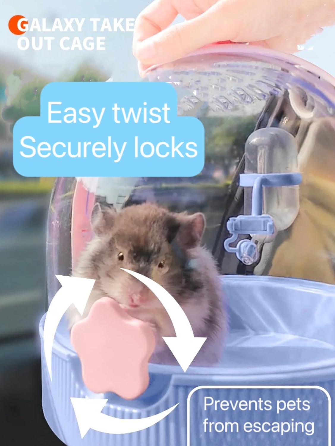 TUTU&LELE Small Animal Carrier, Travel Carry-Out Cage with Warm Plush Pads and Water Bottle can be Carried Both by Hand and Crossbody, Suitable for Dwarf Hamsters, Mice, Hamsters (Pink)