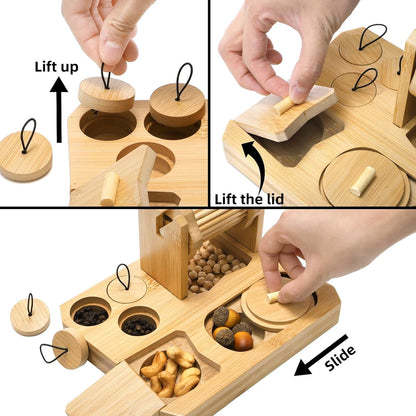6-in-1 Natural Wooden Guinea Pig Toys, Rabbit Enrichment Toys for Small Animals, Hamster, Chinchilla, Rat, Snuffle Puzzle Feeder with Hide Treats, Interactive Mental Stimulation Exercise Game