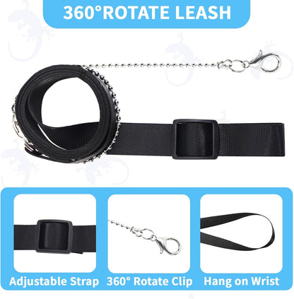 3 Pack Bearded Dragon Leash and Harness Set for Small Animals, 6.5FT Leash with 3 Sizes Adjustable Harness for Lizard Walking Adventure, Soft Vest Clothes for Squirrel Reptile Lovers -Blue