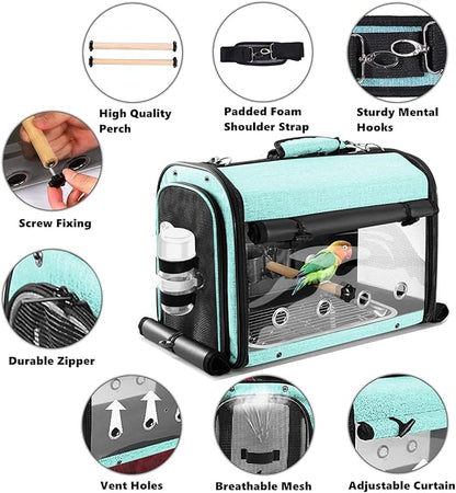 SUERTREE Bird Carrier Bag Bird Travel Cage with Stand, Lightweight Backpack for Parrot, Portable Bird Travel Bag, Pet Transparent Breathable Travel Cage, Green