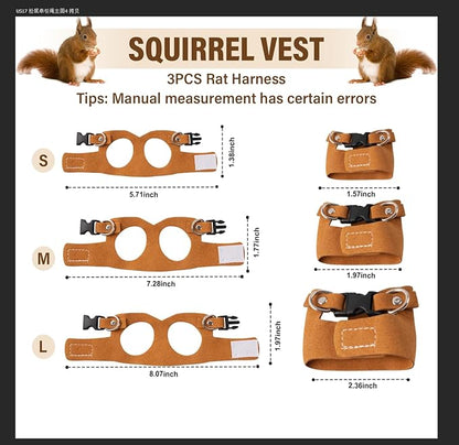 3Pcs Rat Harness and Leash, Small Animal Training Walking Vest Leash Adjustable Traction Rope Strap for Squirrel Gerbil Chinchilla Rat (Brown)