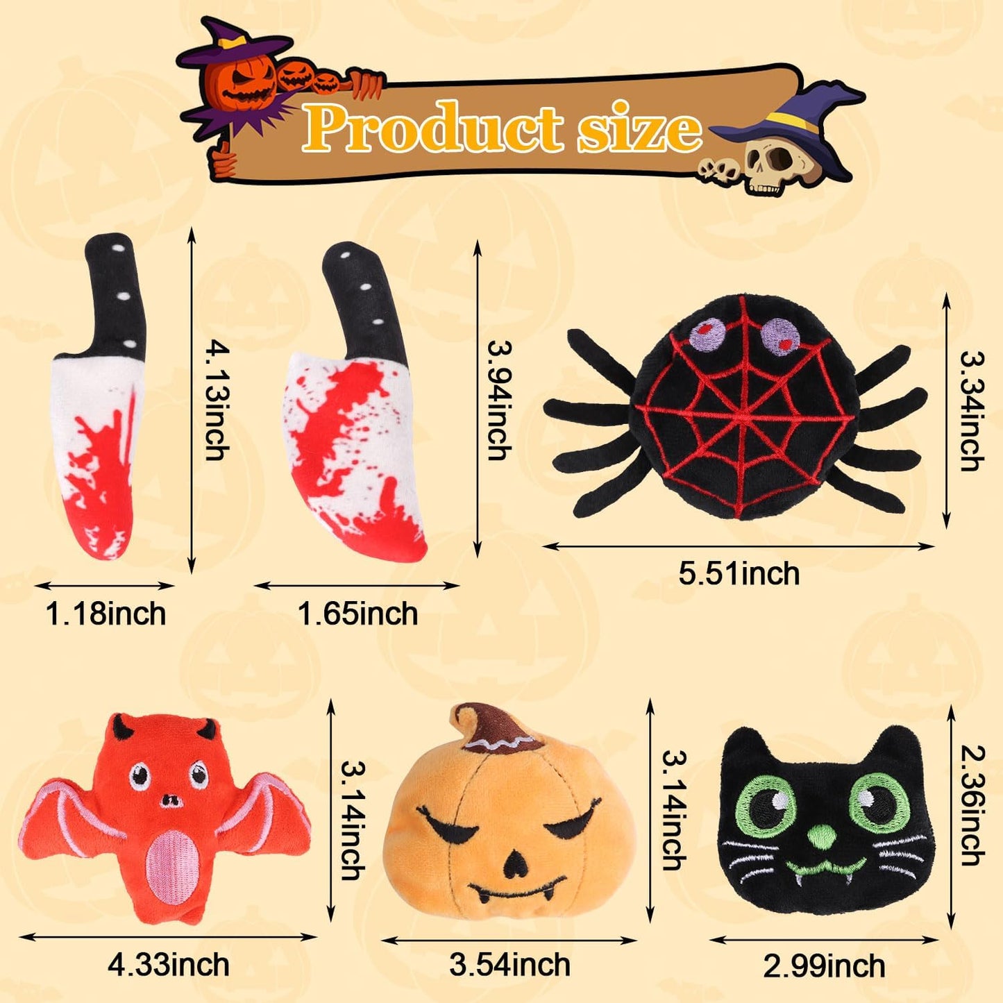 LOMIMOS 6Pcs Halloween Catnip Toys,Cat Toys Chew Bite Plush Toy with Crinkle Paper Kitten Pumpkin Spider Bat Knife for Indoor Interactive Play & Exercise