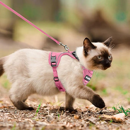 Cat Harness and Leash for Walking, The Upgrade Can be Adjusted in Four Directions and Breathable Cat Harness for Anti Escape That can be Fitted and Positioned, Reflective Strips Harness, Pink, XS