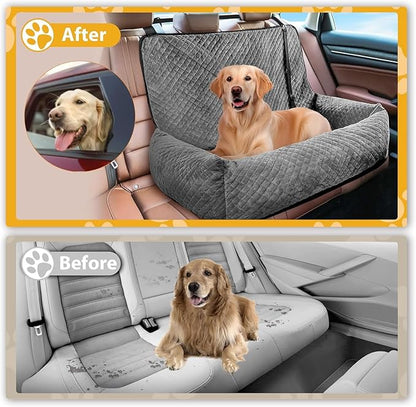 Sephyroth Velvet Dog Car Seat - Medium/Large Dogs - Back Seat Compatible, 60 lbs Max, Safety Belt