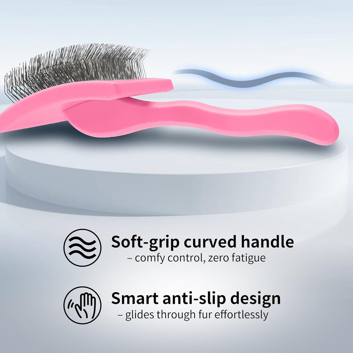 Pet Slicker Brush for Long & Short Hair - Detangling Tool for Dogs & Cats - 135° Angled Stainless Steel Pins, Curved Handle - Gentle Grooming for Small/Medium/Large Breeds (Pink)