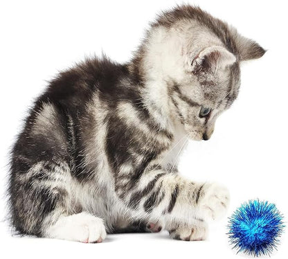 40 Pcs 2 Inch Assorted Color Flash Ball Cat's Favorite Toy Ball Tinsel Pom Poms Flash for Kittens Exercise and Multiple Cats Play and Chase