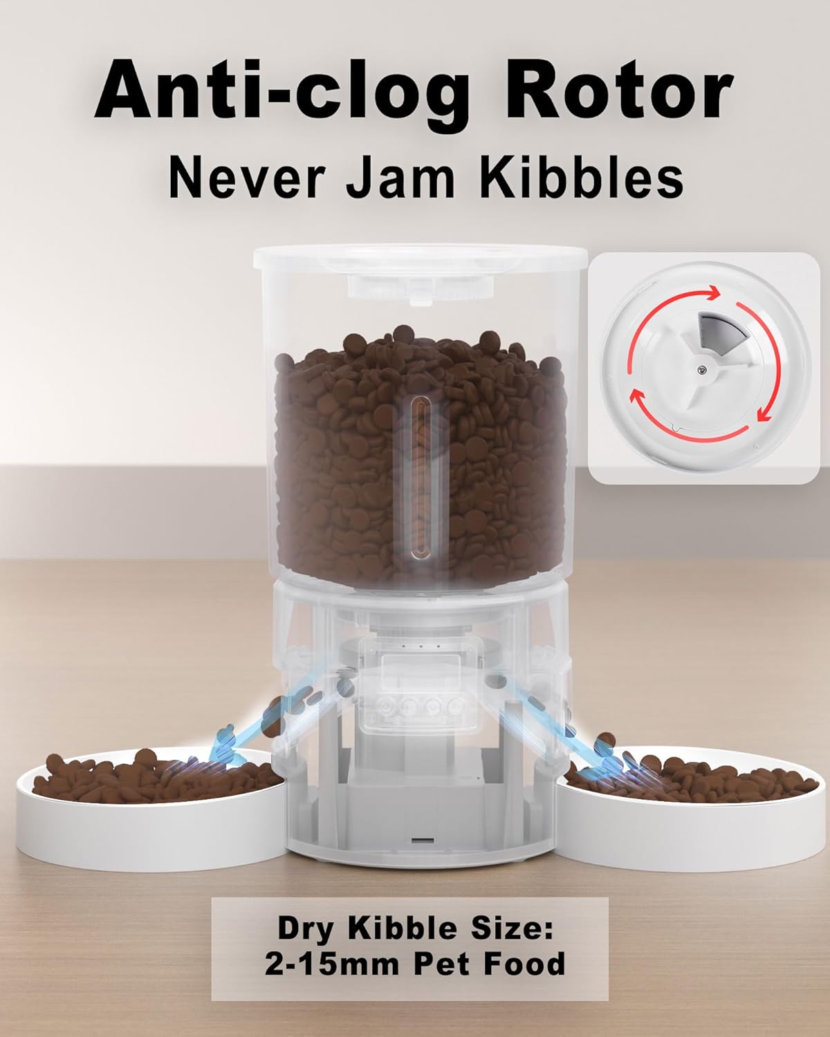 Automatic Cat Feeder for 2 Cats,Dual Bowl Dry Food Dispenser with Portion Control & 10s Voice Recorder,Timed Feeding,Dual Power,Quiet Operation(White, ABS Dual Bowls)