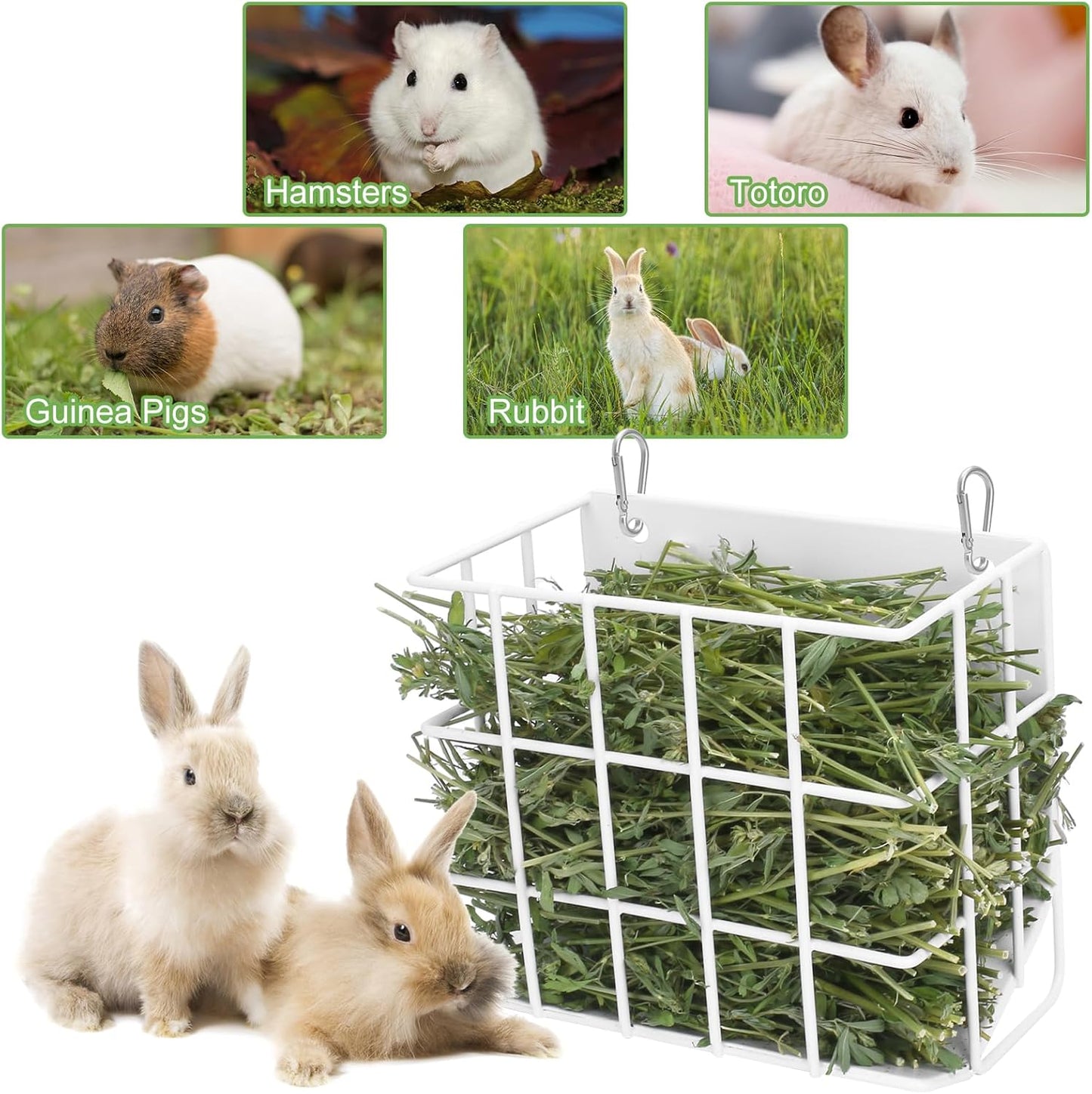 Rabbit Hay Feeder with Heavy-Duty Metal Frame Rabbit Hay Holder, Bunny Hay Feeder Guinea Pig Hay Holder,for Rabbits Guinea Pigs Bunny Chinchillas and Small Animals (White)