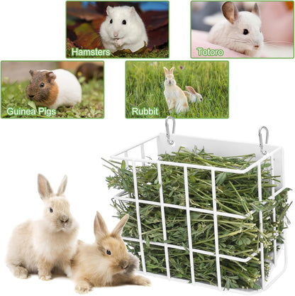Rabbit Hay Feeder with Heavy-Duty Metal Frame Rabbit Hay Holder, Bunny Hay Feeder Guinea Pig Hay Holder,for Rabbits Guinea Pigs Bunny Chinchillas and Small Animals (White)