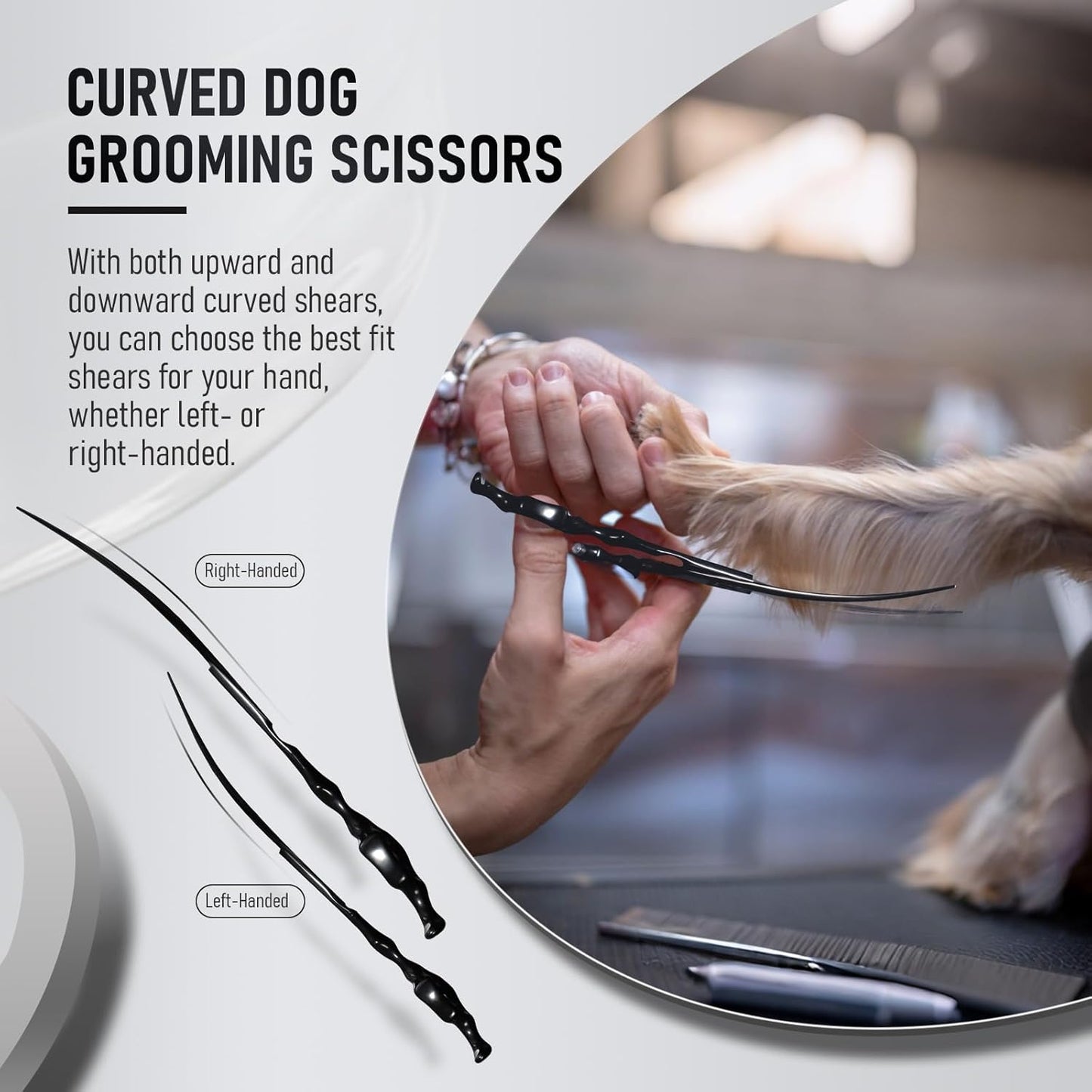 Purple Dragon Dog Grooming Scissors Set - Curved Chunkers, Straight, Up & Down Curved Scissors and Comb, 7 Inch Black Shears with Adjustable Screw for Dogs and Cats