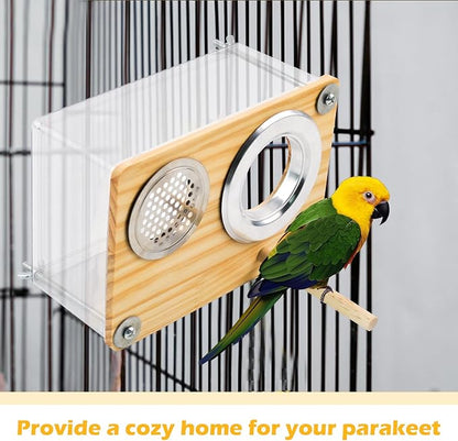 Bird Nesting Box for Window,Transparent Parakeet Nest Breeding Box Parrot Breeding Mating Box Bird Nest Box House Cage Accessories with Wood Perch for Parakeet Budgie Conure Parrot