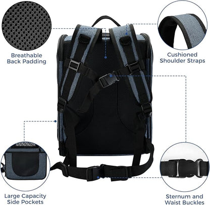 Apollo Walker Dog & Cat Carrier Backpack for 4-18lb Pets - Ventilated Safe Design with Padded Back Support, Breathable Mesh Pet Backpack for Hiking, Travel, Outdoor (Navy)