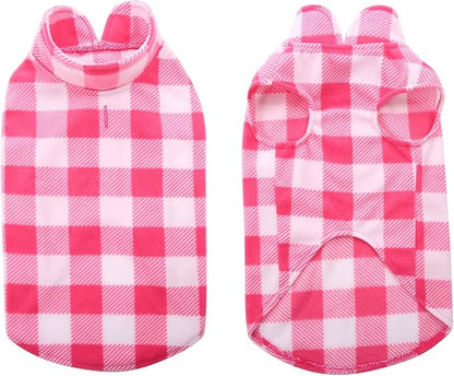 Kama Bridal Dog Spring Autumn Winter Coat - Pink & White Plaid Fleece Vest for Cats & Small/Medium Dogs