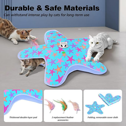 Rechargeable Interactive Cat Toys, Automatic Cat Toy for Indoor Cats, Durable Hide and Seek Cat Toy with Moving Concealed Feathers, Touch Activated Kitten Toys Cat Exercise Toys, Blue Purple Cover