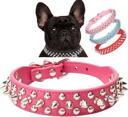 Serijoars Spiked Dog Collar Soft Pu Leather Mushrooms Rivet Spike Studded Dog Collar Adjustable Puppy Collars (XS, Hot Pink)