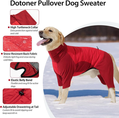 Dotoner Dog Sweater Warm Fleece Pullover Winter Sweatshirt with Turtleneck Leash Opening Waterproof Back Four Leg Cozy Clothes for Medium Large and Small Dogs