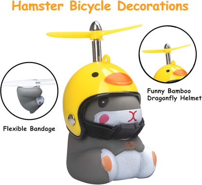 wonuu Duck Bike Bell with Light and Helmet Cute Hamster Bicycle Horn, Dashboard Decoration Hamster Toy Motorcycle Bike Bells Rubber Duck Car Dashboard Decorations (Chicken-Hamster)