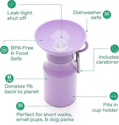 Springer by Springland Dog Water Bottle | Portable Travel Water Bottle Dispenser for Dogs | Dog Gift Seen on Oprah's Favorite Things, Shark Tank | Leak-Proof Bottles | BPA-Free 15oz Lilac