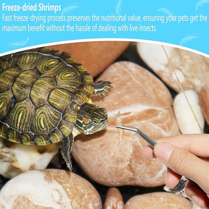 3.5 Oz Freeze Dried River Shrimp Turtle Food, Shrimp for Turtle, Nutrient Rich Treat for Reptiles, Sugar Gliders, Hedgehogs, Tropical Fish