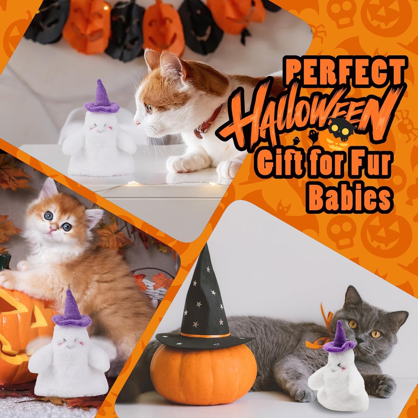 Halloween Catnip Toys, Flapping Ghost Catnip Toy, Interactive Kitten Exercise Toys for All Cat Breeds Play Alone, Never Boredom