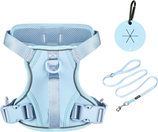 Petmolico Dog Harness for Medium Dogs No Pull, Cute Dog Harness with Two Leash Clips and Soft Handle, Reflective Easy Walk Dog Harness with Leash, Light Blue Medium